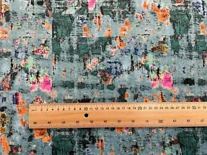 Richter Abstract  Aqua Teal  Pink Velvet Curtain/Upholstery Fabric - Picture 1 of 5