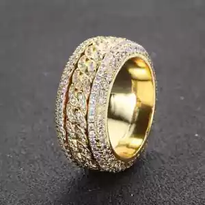 3Ct Round Cut Real Moissanite Men's Band Ring Men's 14K Yellow Gold Plated - Picture 1 of 5