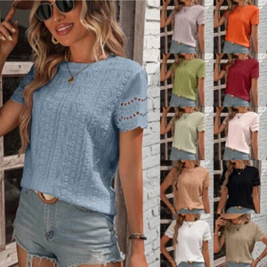 UK Ladies Summer Beach Casual Loose Tee Shirt Blouse Short Sleeve Tops Size 6-20 - Picture 1 of 41