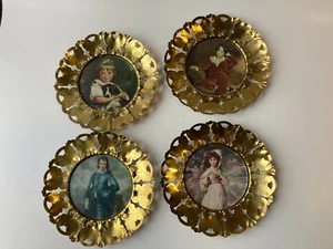 4 Brass Butterfly Framed Victorian Prints 6" Pinkie, Boy Blue, Miss Bowles, Red - Picture 1 of 11