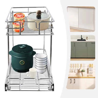 Gabinete de cocina de 2 niveles estante extraíble y cajón organizador deslizable gris/plateado Foto 1 de 4