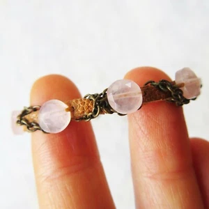 Genuine Leather Women's Wrap Bracelet Pink Quartz Stones Metal Chain - Picture 1 of 5