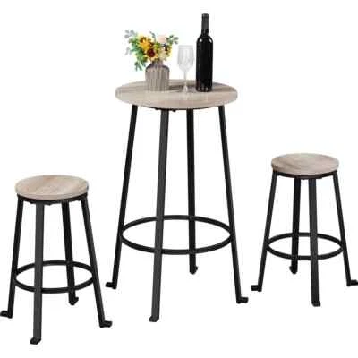 Stylish 3-Piece Wooden Bistro Bar Set with Metal Legs for Kitchen. - Image 1 of 4