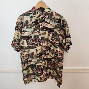 VTG Robert Stock Silk Shirt Size Small Mens Fishing Tranquil Graphic Pink Blue - Picture 1 of 12