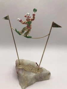 JuDi Originals 24k Gold Plated Clown Tightrope Dancer 8" Sculpture on Onyx Base - Picture 1 of 19
