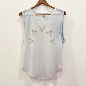 Top Varley donna piccolo rosa arcobaleno semi trasparente canotta senza maniche logo spellout - Foto 1 di 9