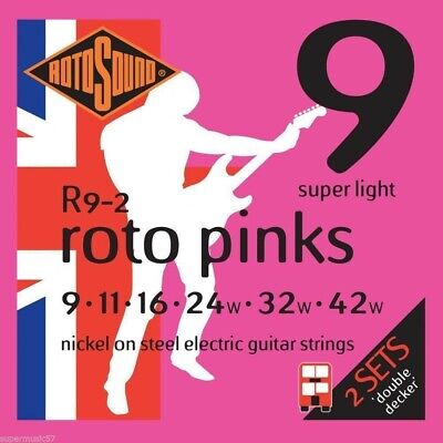 Rotosound R9-2 Double Decker Roto Pink Electric Guitar Strings 09-42 2 X SETS • 11.81£