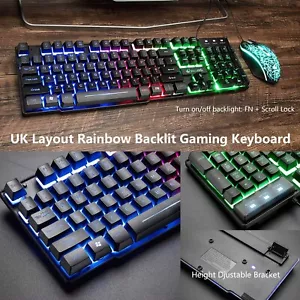 1 Mechanical Gaming Keyboard UK Layout USB Wired RGB Backlit Keypad PC Full Size - Picture 1 of 12
