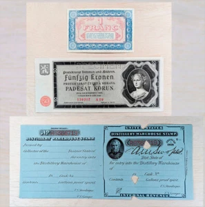1917 France 1 Franc + 1940 Bohemia 50 Korun SPECIMEN + 1878 US tax stamp F/S - Picture 1 of 4