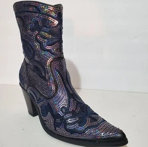 Helen's Heart navy blue sequin embroidered western dressy boots 7 NWOB - Picture 1 of 14