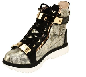 Tenis altas para mujer BellaMarie Deejay-18 con cordones dorados con correa para el torso de moda - Imagen 1 de 12