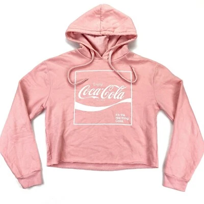 VTG Coca-Cola Coke Women's Hoodie Hooded Cropped Sweatshirt Pink VSCO • Size XS - Image 1 of 4