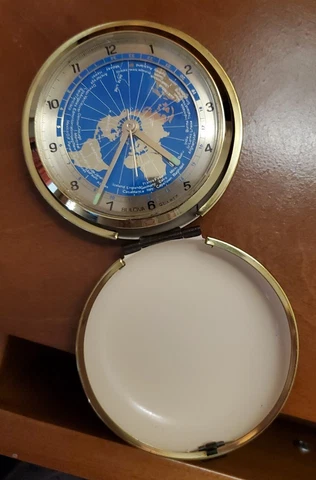 Vintage Bulova Folding Quartz World Time Travel Alarm Clock Japan MINT WORKING! Cover