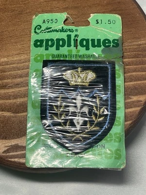 Vintage Costmakers Iron-On Applique Patch Gold Crown Shield NOS - Image 1 of 2