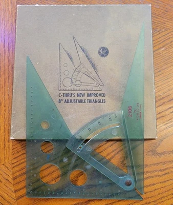 Vintage C-Thru 8” Adjustable Triangle Brass Hardware Drafting Box Incomplete - Image 1 of 4
