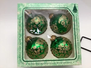 Weihnachtskrebs Glas Ornamente grün mit Gold Glitzer Schablone Blumen Box - Bild 1 von 8