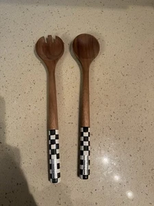 MacKenzie- Childs Wooden Salad Servers Courtly Check - Picture 1 of 5