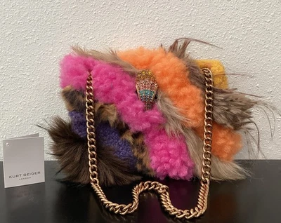 Kurt Geiger Mini Kensington Faux Fur Sherpa Eagle Rainbow Crystals 8"x6"x2.5" - Image 1 of 4