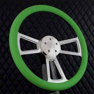 Volante Billet Aluminio 18" Plataforma Grande Vinilo Verde 5 Agujeros Semirremolque Foto 1 de 4