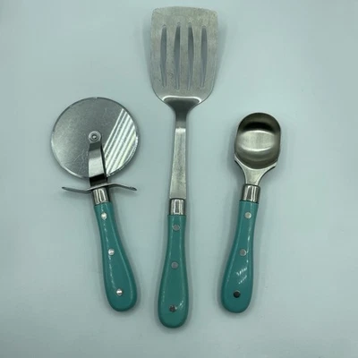 3 KitchenAid Utensils Ice Cream Scoop Slotted Spatula & Pizza Cutter Turquoise - Image 1 of 4