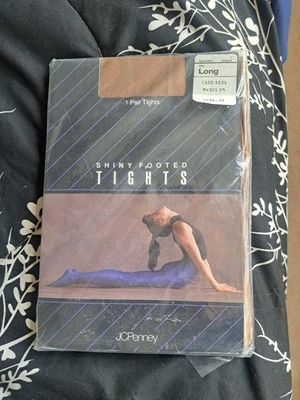 Meia-calça fitness vintage JC Penny alto brilho bronzeado tamanho longo - Imagem 1 de 2