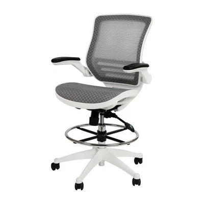 Mid-Back Gray Mesh Drafting Chair with Built-In Lumbar Support & Flip Up Arms - Image 1 of 4