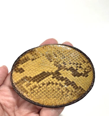 Hebilla de cinturón vintage piel de serpiente respaldo de cuero genuino borde trenzado hecho a mano Foto 1 de 4