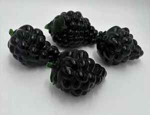 Vintage Hand Blown Murano Style Decorative Glass Fruit Purple Grapes Set Of 4 - Picture 1 of 9