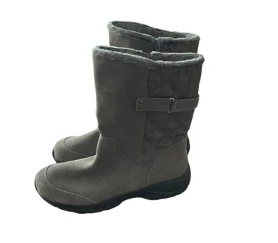 Botas Lands End para mujer 10B gris gamuza acolchadas invierno cremallera lateral media pantorrilla Foto 1 de 4