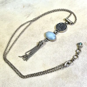 Lucky Brand Tassel Pendant on Gold Tone Chain Necklace, Druzy & Faceted - Picture 1 of 7