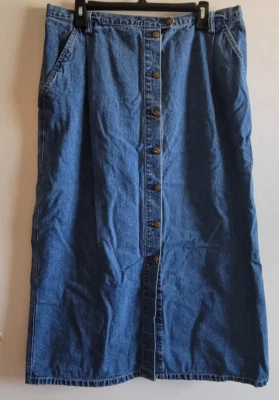 复古 Eddie Bauer 牛仔牛仔纽扣前长裙女式 18 码口袋 — 第 1/4 张图片