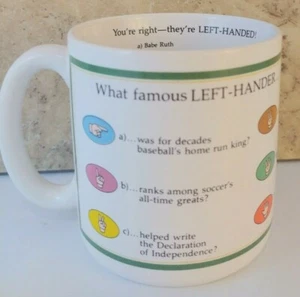 1985 American Greetings Left Hander Quiz Coffee Mug Fun Facts Trivia - Picture 1 of 6