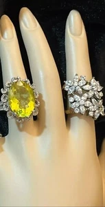 2 NICE LARGE 14K OVERLAY 925 SILVER & STONE WOMEN'S RINGS JEWELRY 20.68 GRAMS - Picture 1 of 24