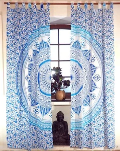 Boho Vorhänge, Gardine (1 Paar ) mit Schlaufen, handbedruckter ethno Style Vor - Bild 1 von 4