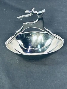 VTG Silver Plated Brass Reindeer Trinket Candy Footed Dish Christmas - Picture 1 of 4
