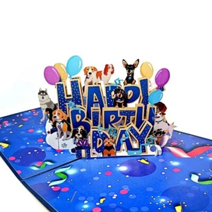 🎉 Happy Birthday Dogs Pop-Up Card – 3D Puppy Celebration Greeting Card 🐶 - Picture 1 of 6