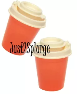 Tupperware Midgets Salt and Pepper Shakers Coral and White Mini 2 oz Personal - Picture 1 of 3