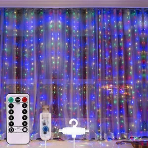 300 LED Curtain Fairy Lights String Indoor/Outdoor Wedding Party Wall Decor New - Picture 1 of 15