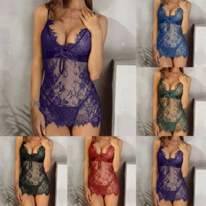 Lencería sexy para mujer Ropa de dormir Ropa interior Prendas para dormir Encaje Tanga Conjunto Suave M-3XL - Imagen 1 de 17