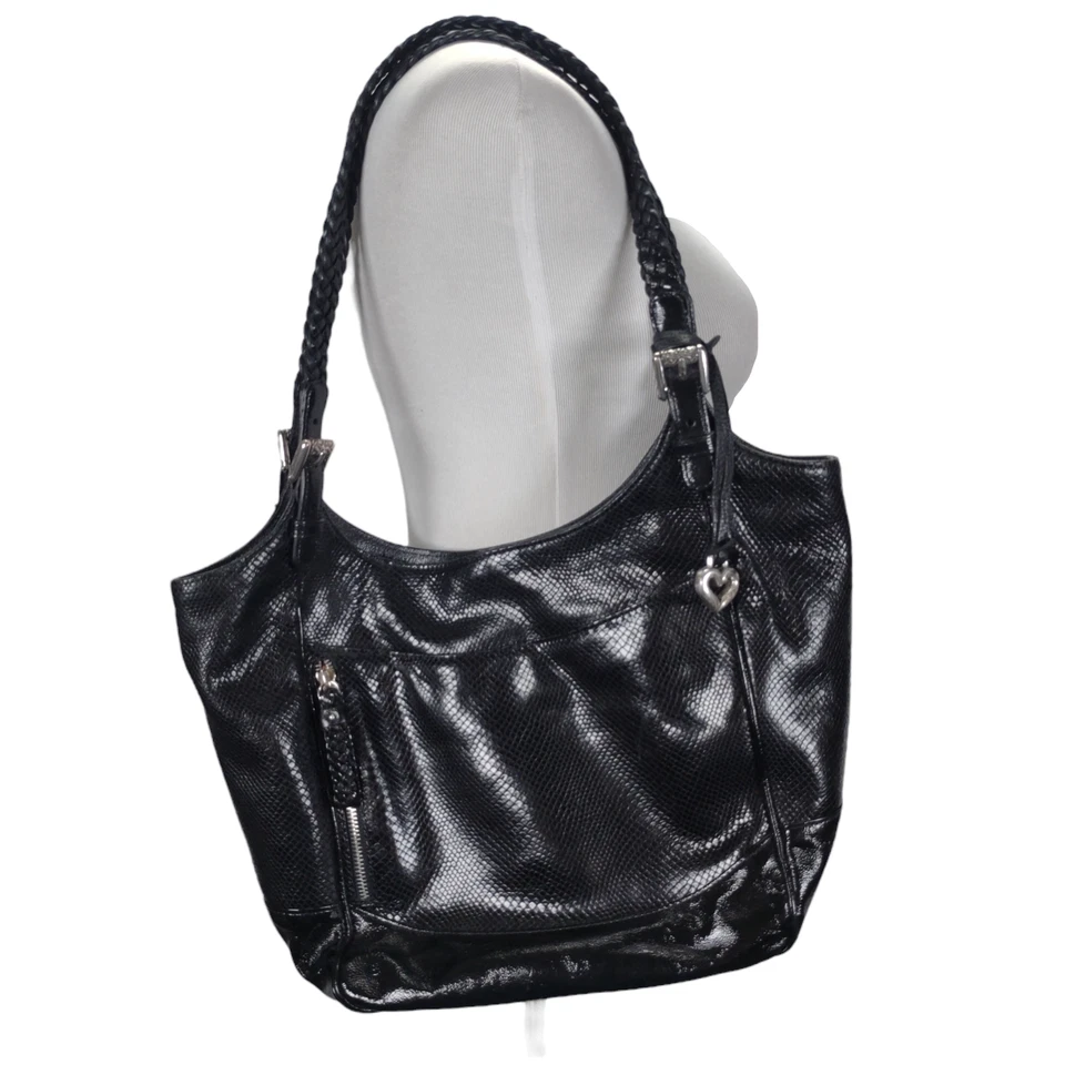 Bolso de Mano Brighton Cartera Negro Simulado Serpiente Correas Trenzadas Bolso de Hombro Foto 1 de 4