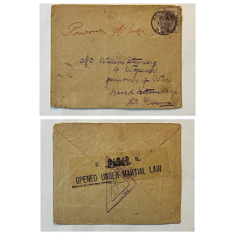 1902 OPENED UNDER MARTIAL LAW ORANGE FREE STATE PRISONER OF WAR COVER ST. HELENA Cover
