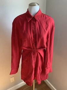 Women’s ZARA Solid Red Button Up Shirt Dress Collared Long Sleeve Size Medium - Picture 1 of 7