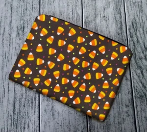 Candy Corn Zipper Pouch Mesh Cosmetic Makeup Bag Halloween Handmade to Order - Picture 1 of 3