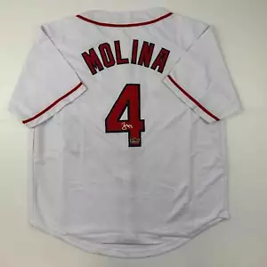 Facsimile Autographed Yadier Molina St. Louis White Reprint Jersey Size Men's XL - Picture 1 of 4
