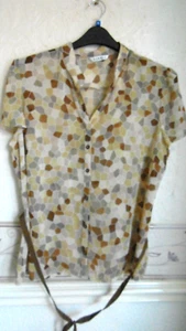 Ladies George Beige & Brown Mix Geo Print Tie Belt Button Up Blouse Size 20 - Picture 1 of 7