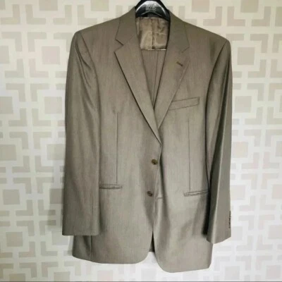 Jos A Bank 2 Piece Suit Jacket and Pants Taupe Tan 40L and 34L Wool Silk Blend - Image 1 of 4