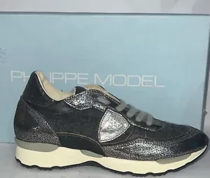 PHILIPPE MODEL Sneaker in pelle Donna Woman Nero/argento Size Eu 37 PLM032L - Foto 1 di 6