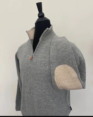 New Hugo Boss Sweater Gray Wool 1/4 Zip Pullover Regular Fit to M Size - Image 1 of 4