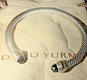David Yurman Silber/14K Gold 5mm schwarzer Onyx Kabel klassische Manschette Armband-LARGE - Bild 1 von 15
