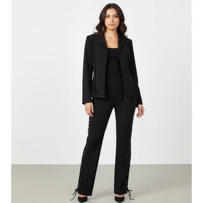 Cache Black Women's Blazer Lace Up Corset Jacket Pants Set Sz 4 Blazer Sz 2 Pant - Image 1 of 4